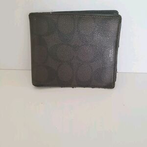 Coach Men's Brown Bi-Fold Leather Wallet Designer Card Bill Holder Damaged